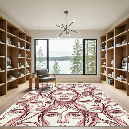 Minimalist Pink Line Art Faces Rug