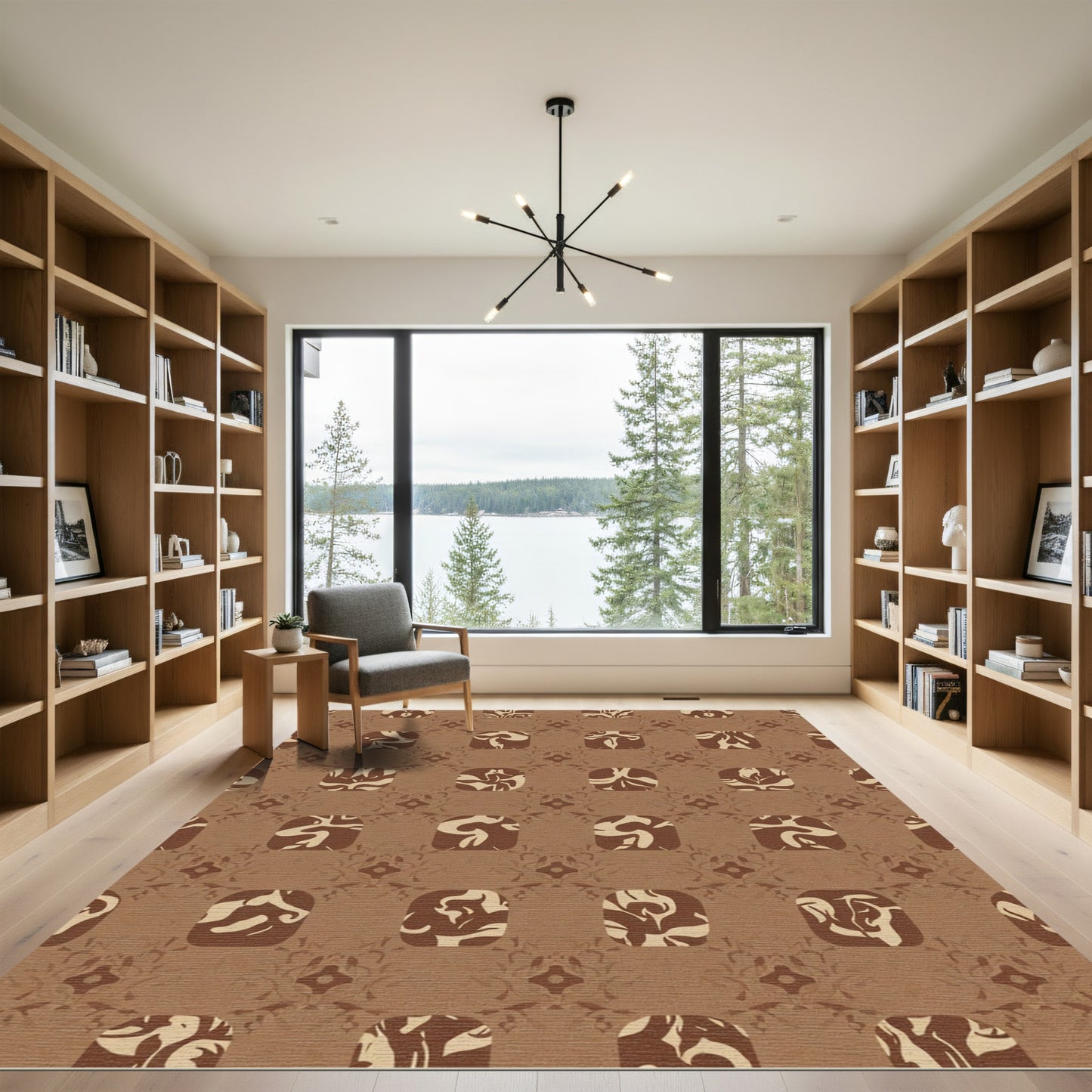 Brown Ochre Abstract Organic Squares Rug