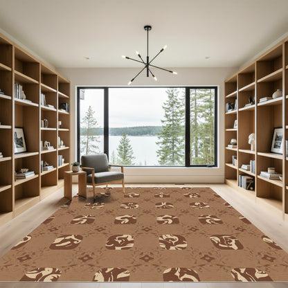 Brown Ochre Abstract Organic Squares Rug