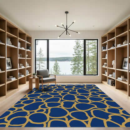 Deep Blue Gold Organic Shapes Rug