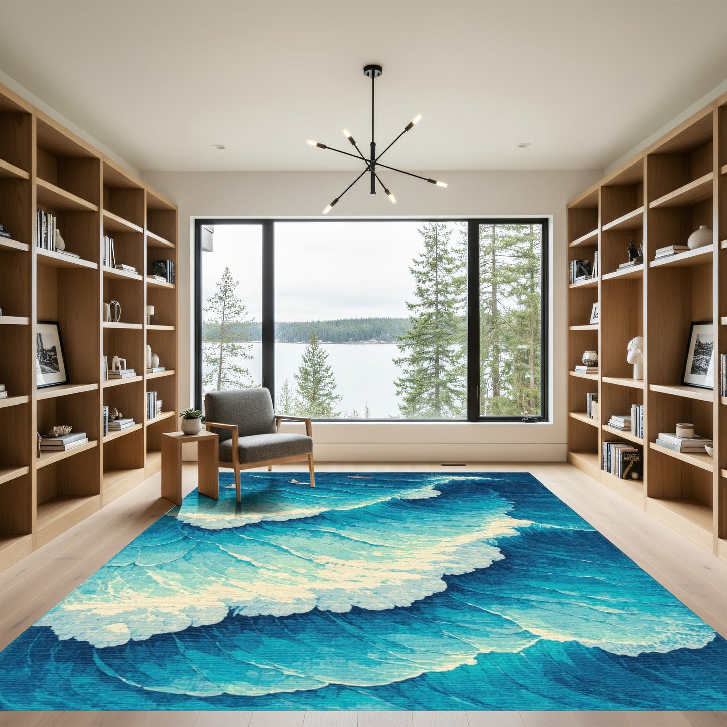 Navy Foamy Waves Sailboats Rug