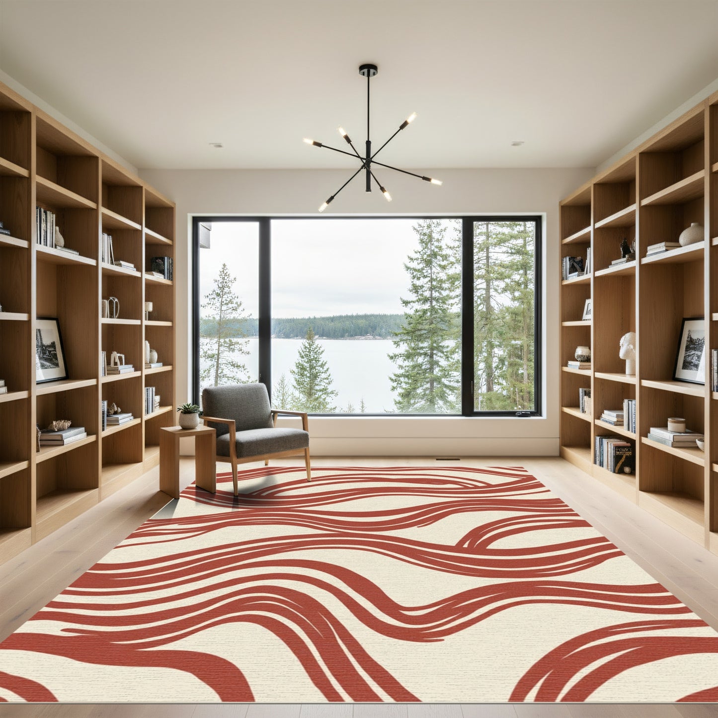 Crimson Flowing Swirls Rug
