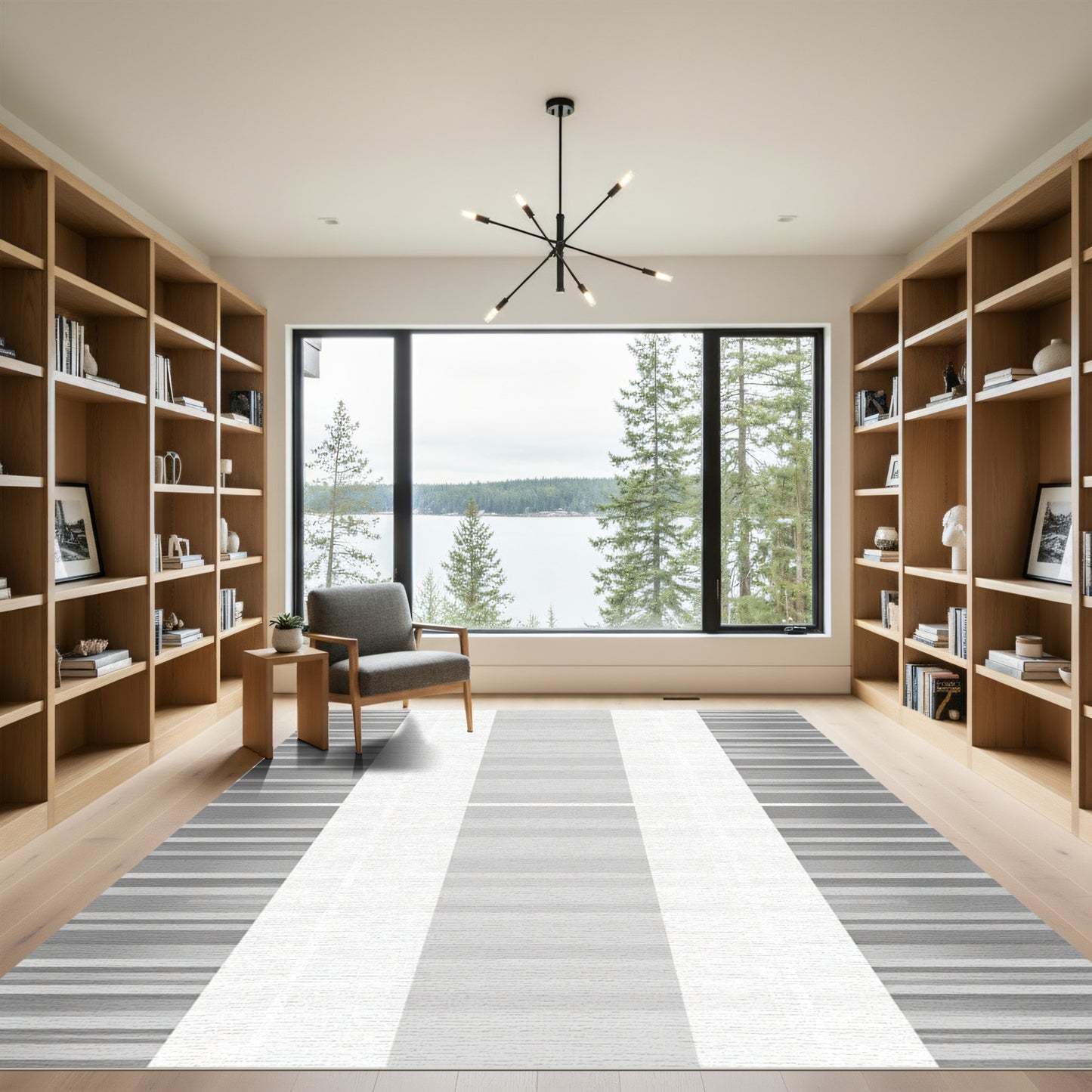 Muted Gray Horizontal Stripe Composition Rug