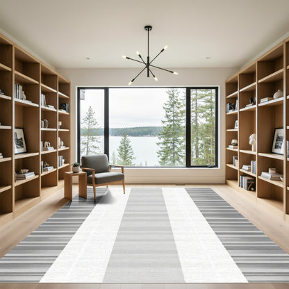 Muted Gray Horizontal Stripe Composition Rug