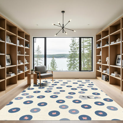 Navy Blue Pink Teal Circles Composition Rug