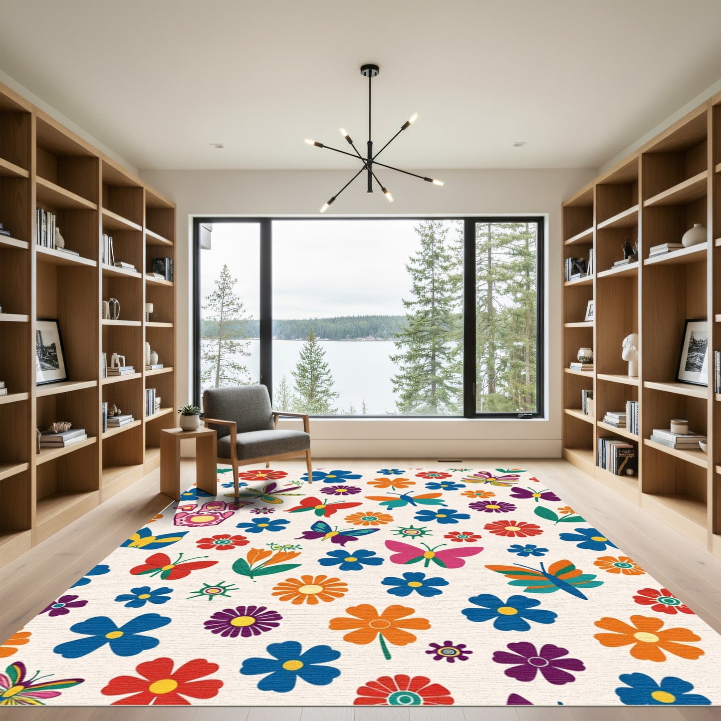 Vibrant Retro Butterfly and Flower Collage Rug