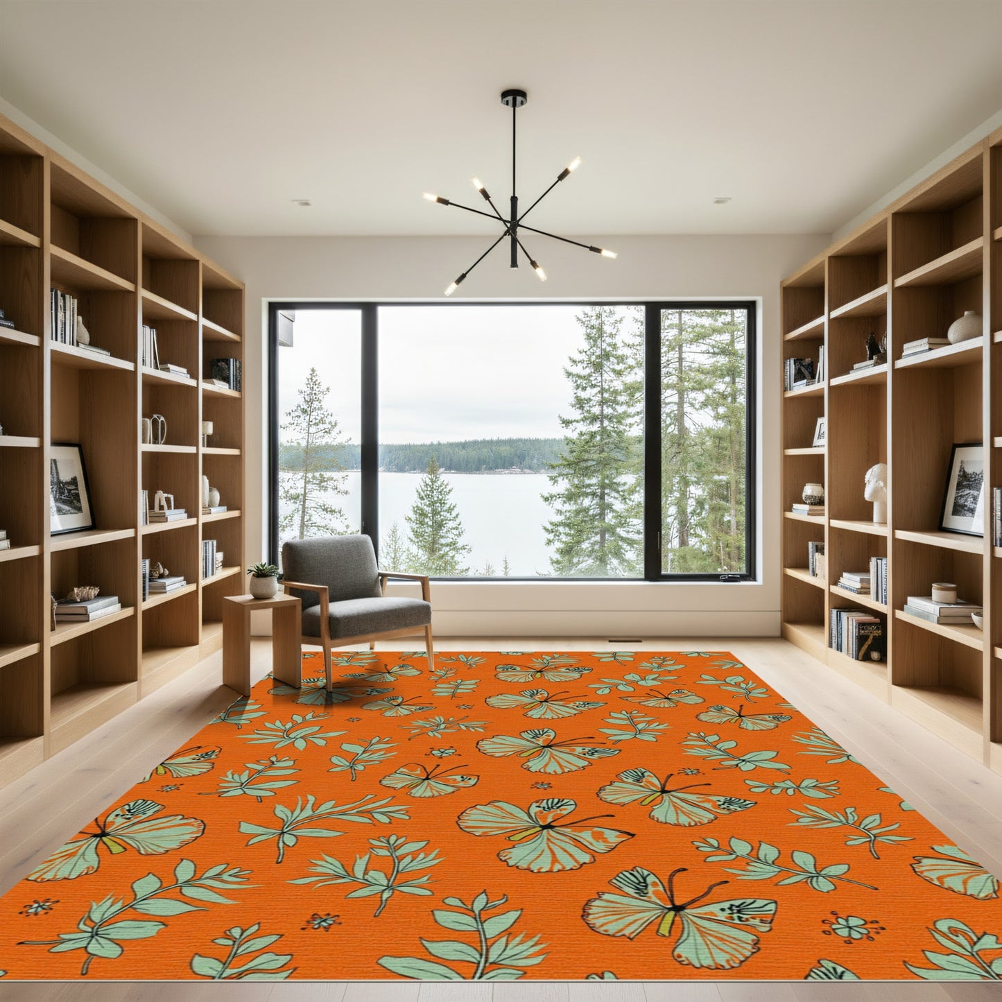 Orange Butterfly Leaf Foliage Rug