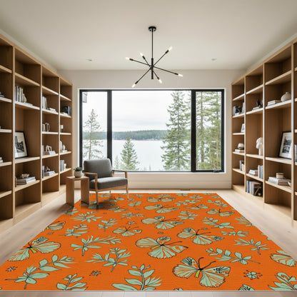 Orange Butterfly Leaf Foliage Rug