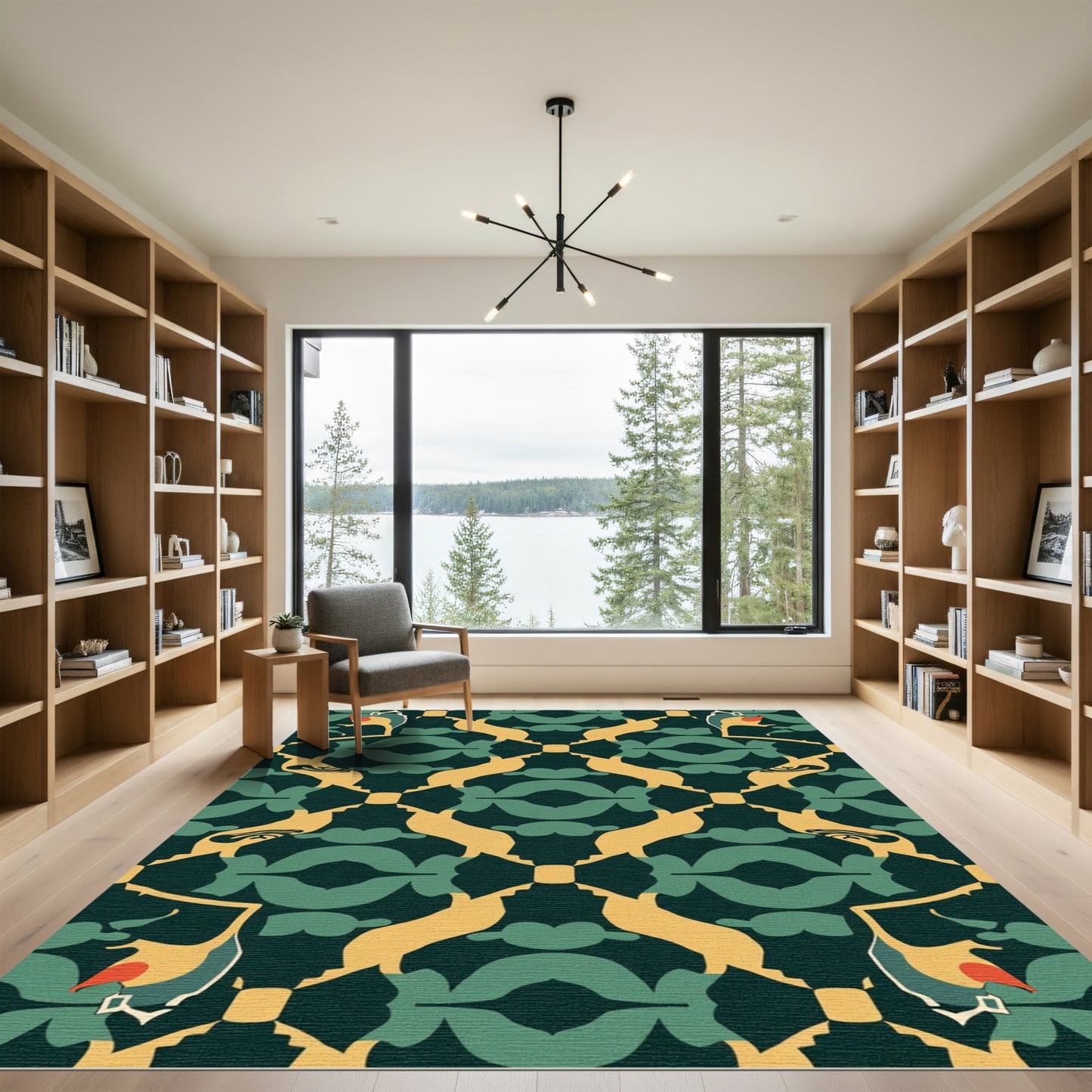 Deep Blue Ochre Curving Arch Rug
