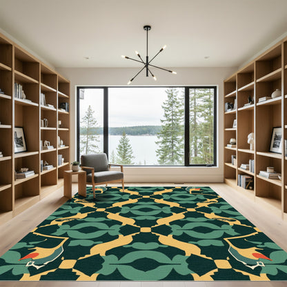 Deep Blue Ochre Curving Arch Rug