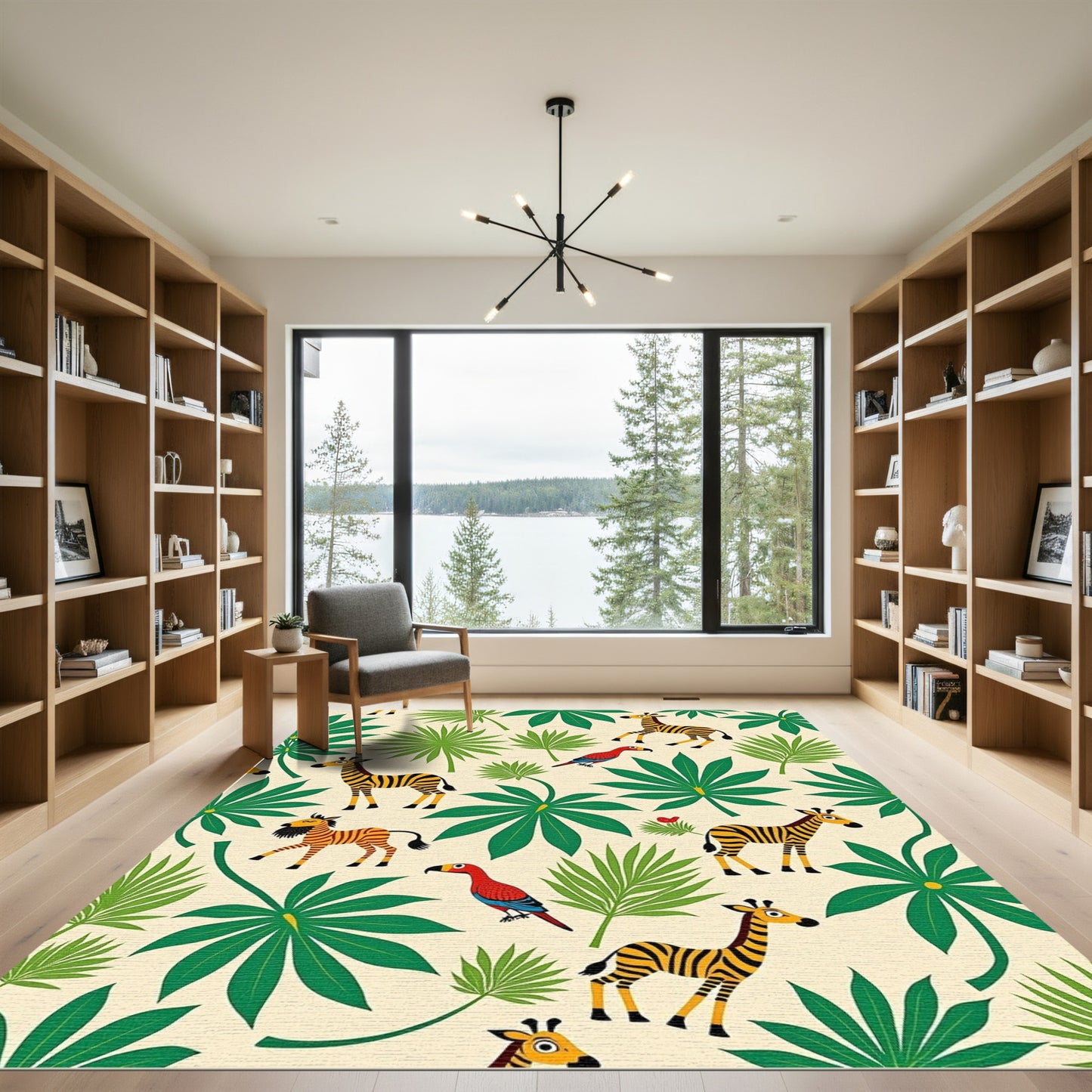 Whimsical Zebra Parrot Jungle Foliage Rug