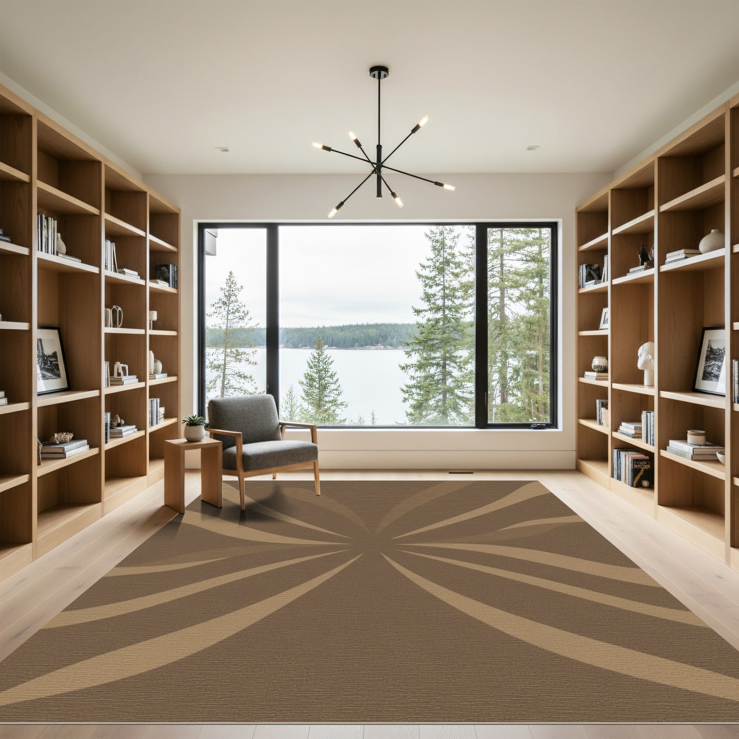 Brown Swirl Abstract Radial Stripe Rug