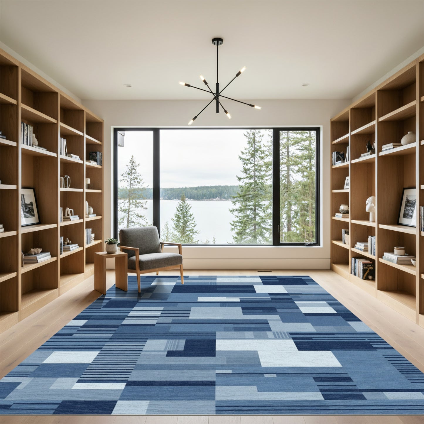 Shades of Blue Geometric Abstraction Rug