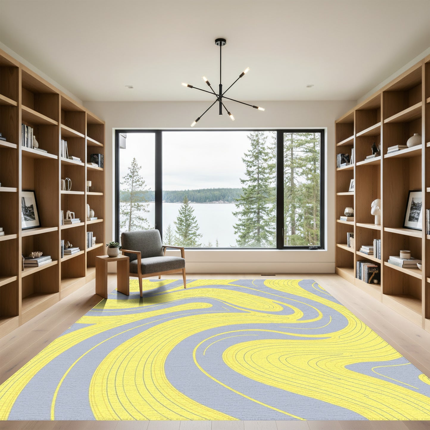 Gray Yellow Fluid Wave Rug