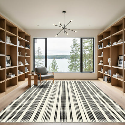 Monochrome Vertical Striped Pixel Rug