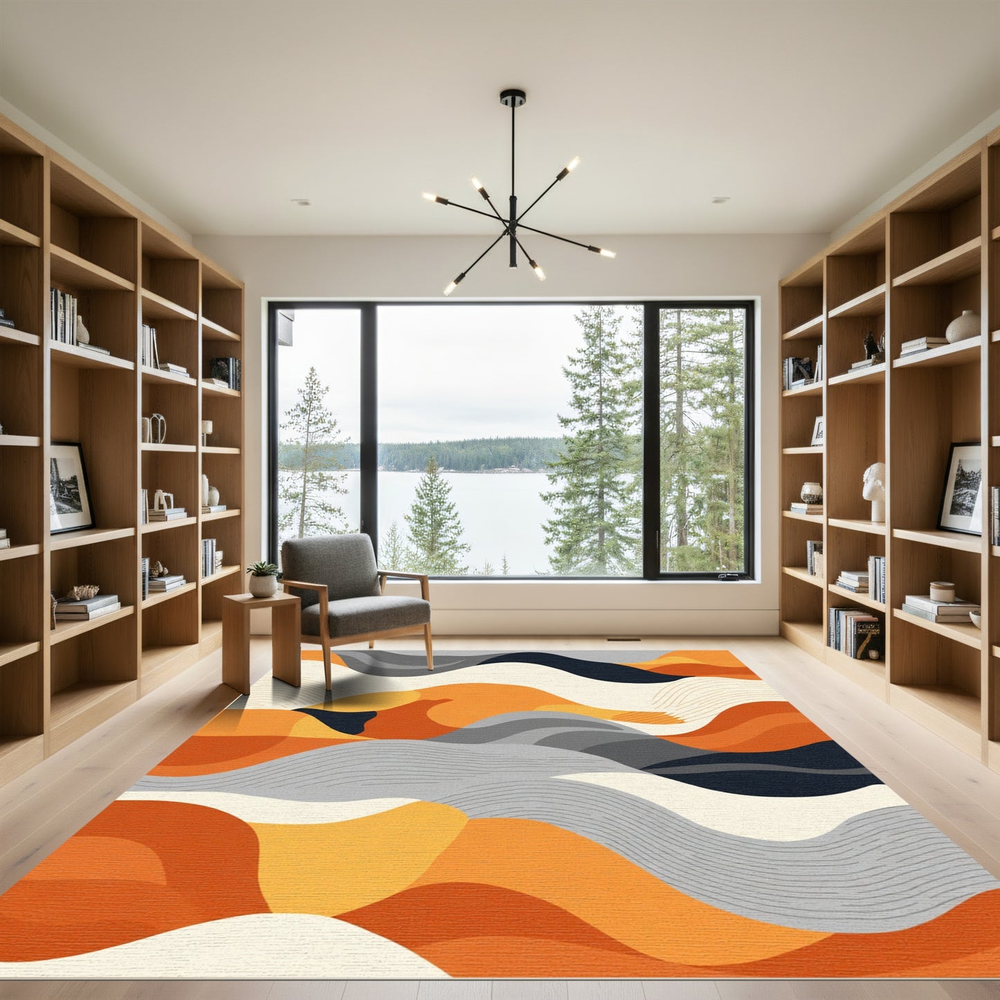 Abstract Orange Gray Wave Landscape Rug