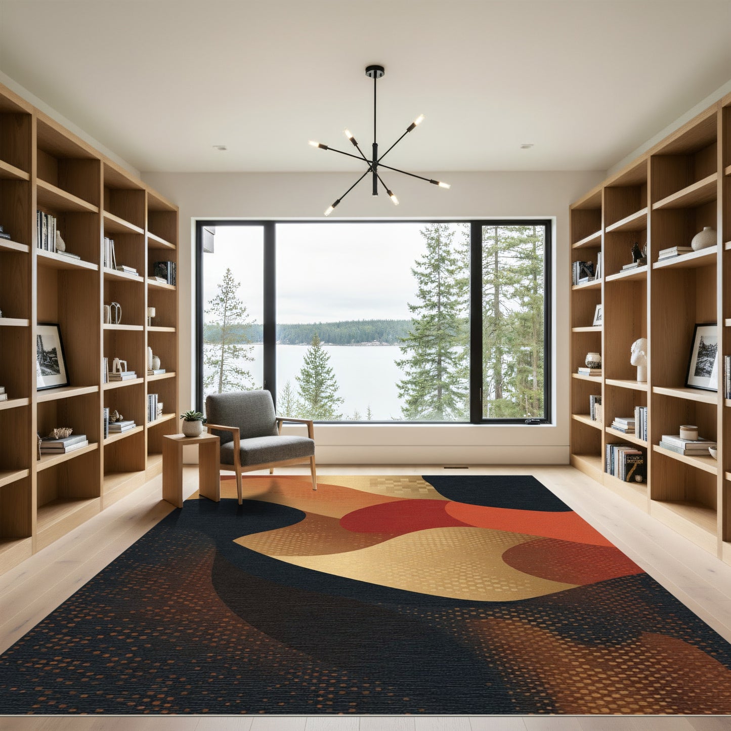 Abstract Warm Tones Flowing Waves Rug