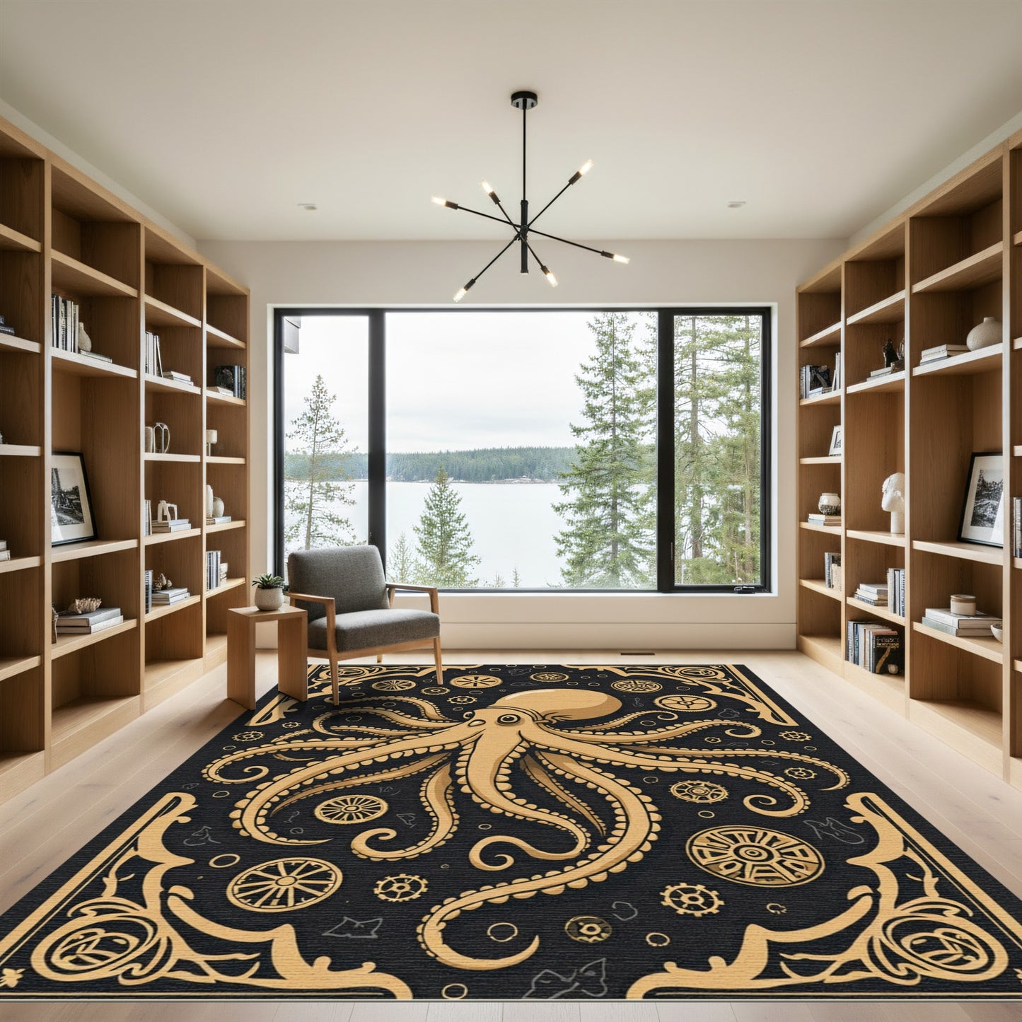Golden Octopus Steampunk Gears Rug