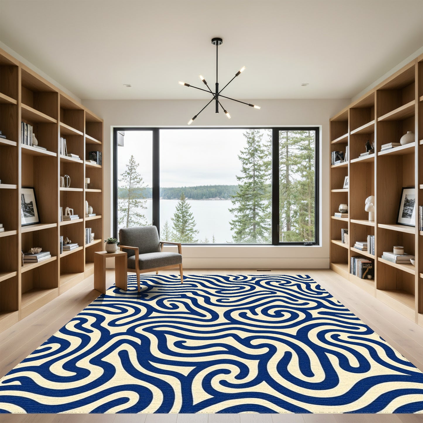 Navy Wavy Curl Fluid Rug