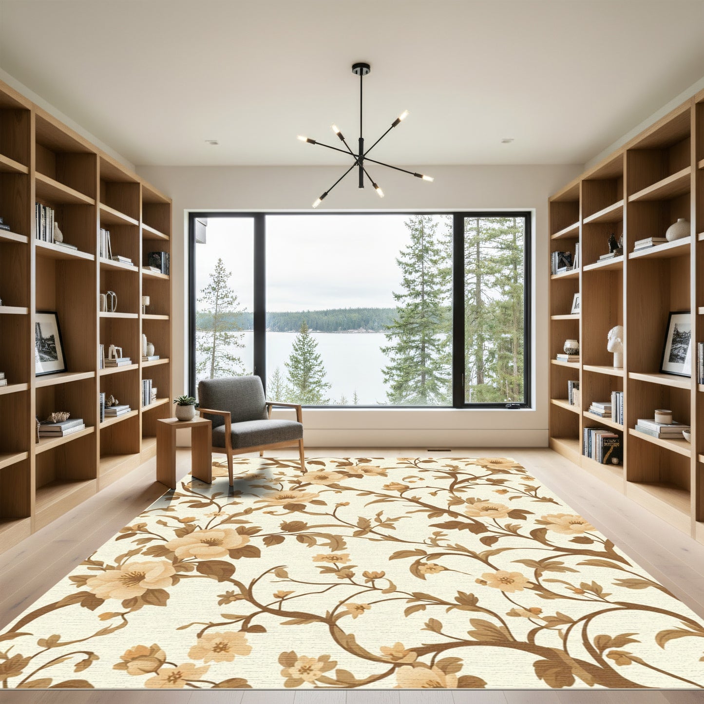Cream Peaches Brown Floral Branches Rug