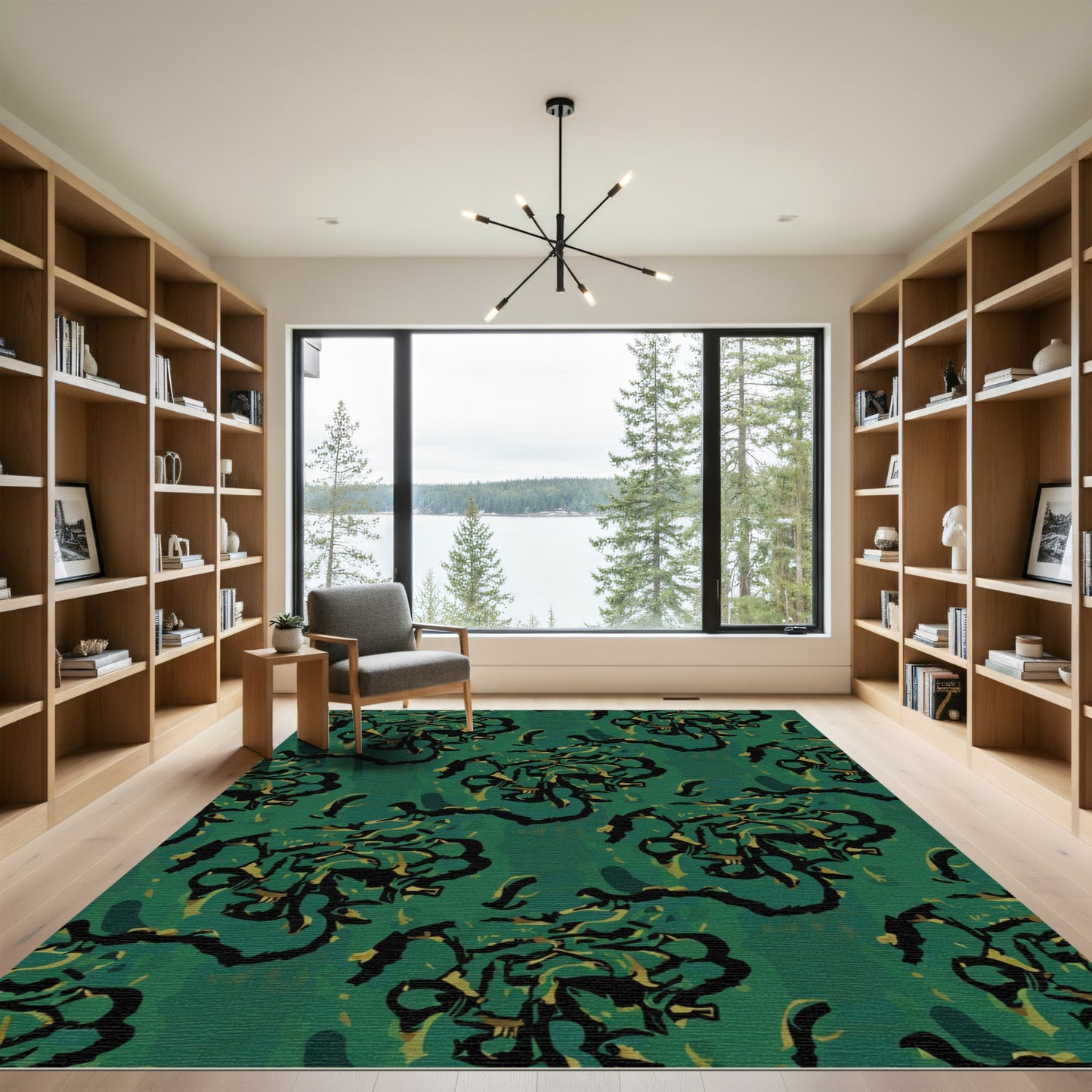 Rich Teal Organic Abstract Bloom Rug