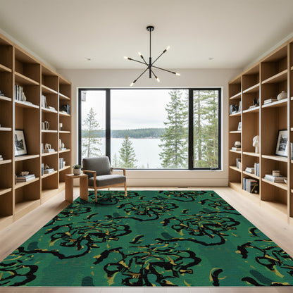Rich Teal Organic Abstract Bloom Rug