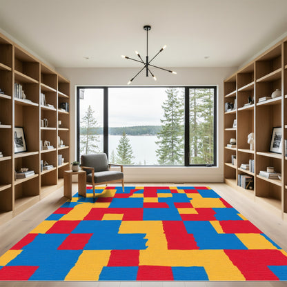 Abstract Red Blue Yellow Blocks Rug