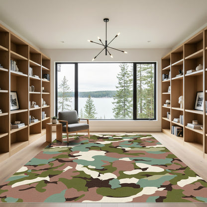 Earthy Woodland Camouflage Patchwork Rug