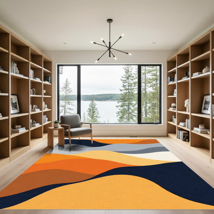 Abstract Wavy Landscape Orange Blue Rug