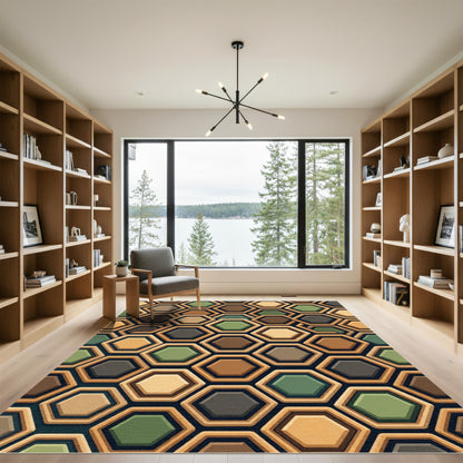 Earthy Tones Hexagonal Inlay Rug