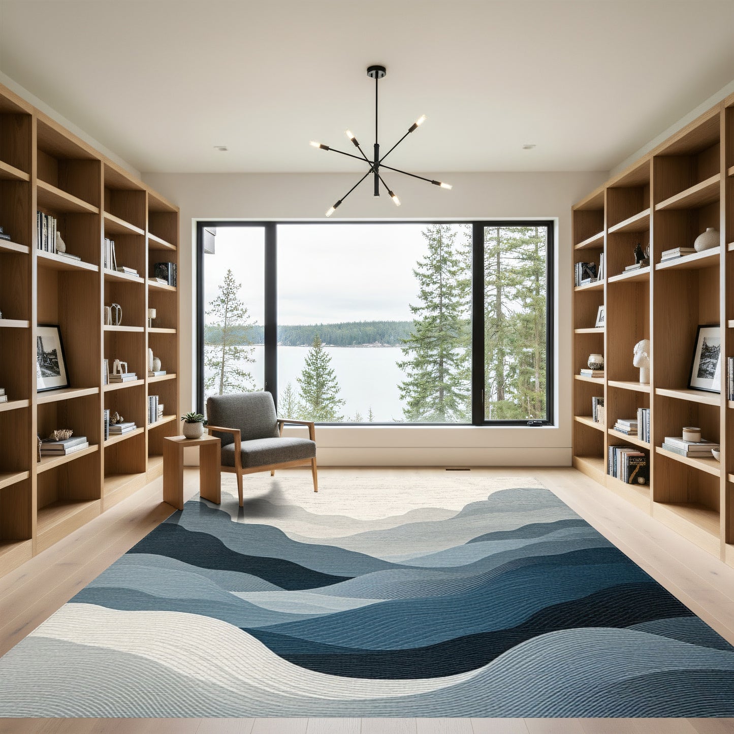 Layered Blue Gray Mountains Rug