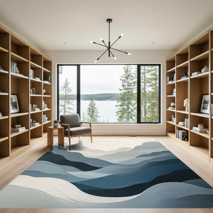 Layered Blue Gray Mountains Rug