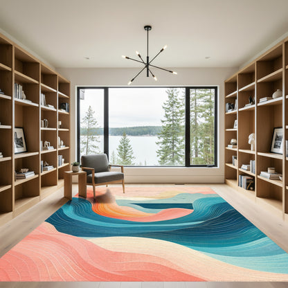 Wavy Pink Orange Teal Seascape Rug