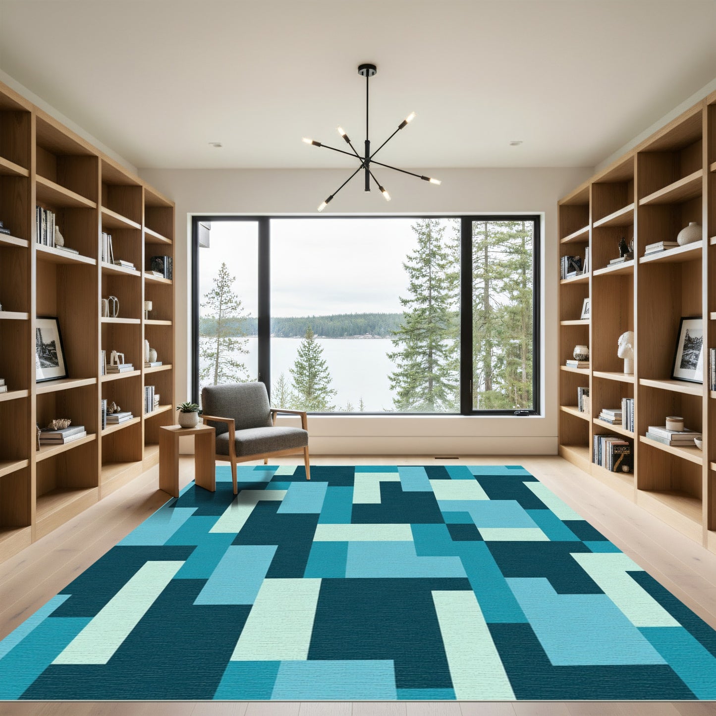 Deep Teal Abstract Rectangles Rug