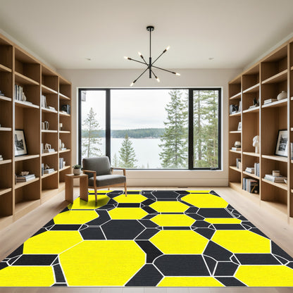 Bright Yellow Hexagon Grid Rug