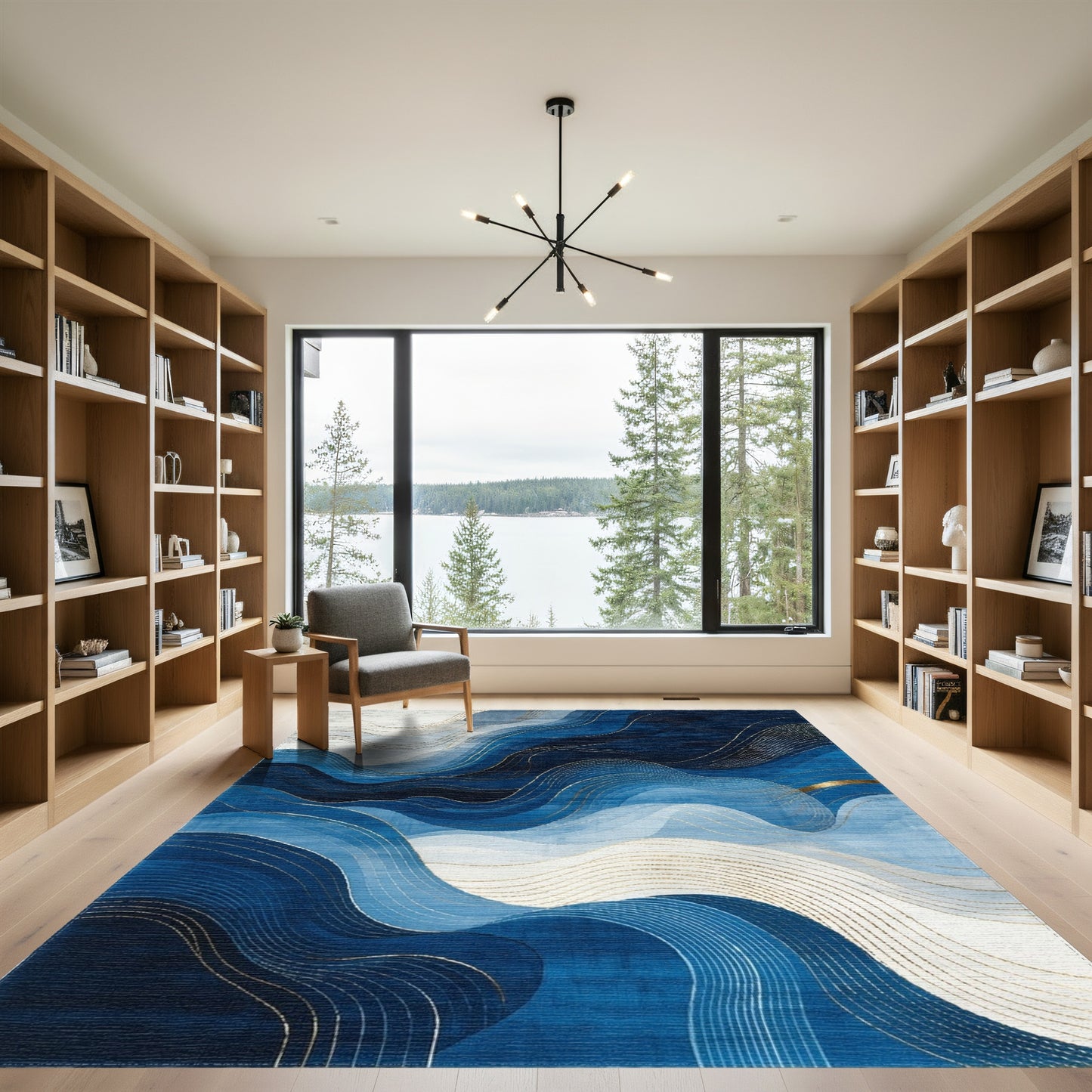 Layered Navy Waves Gold Rug