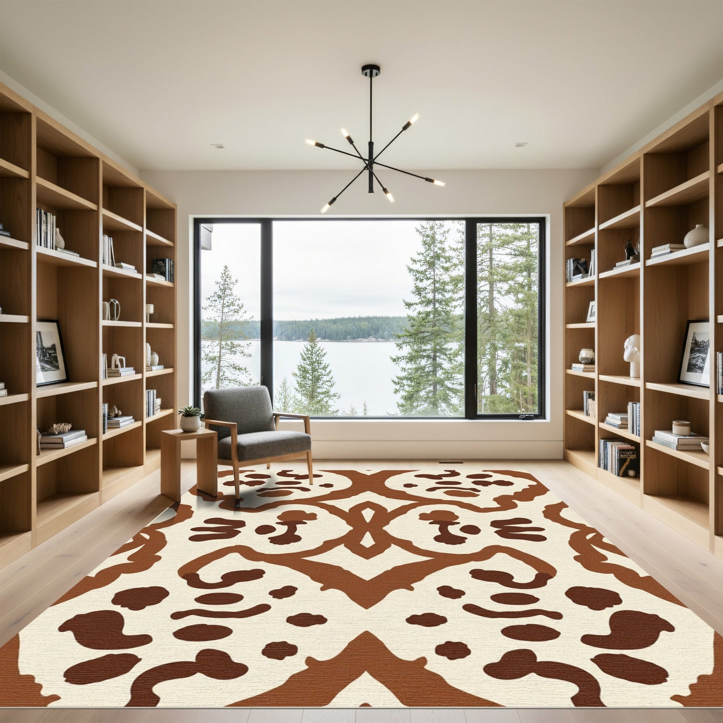 Retro Ochre Tribal Scroll Rug