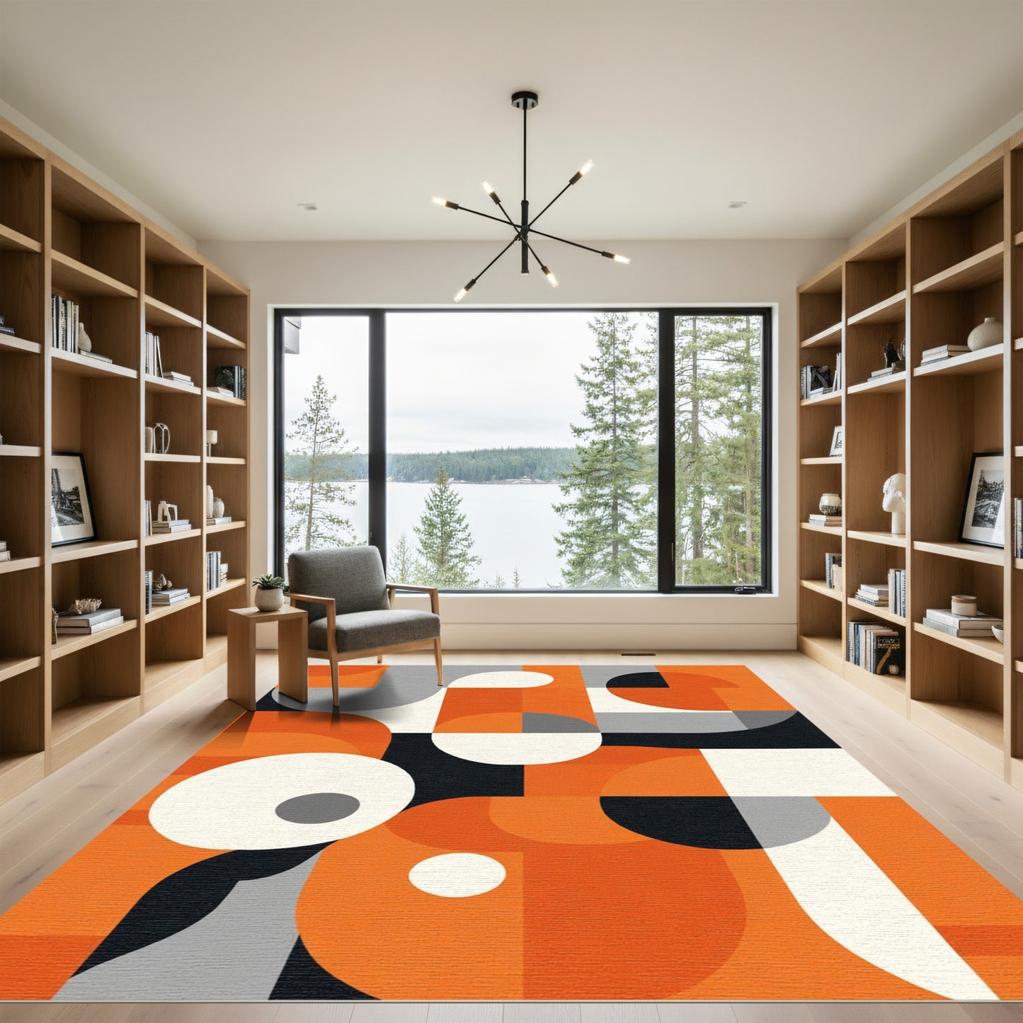 Orange Gray White Abstract Geometric Shapes Rug