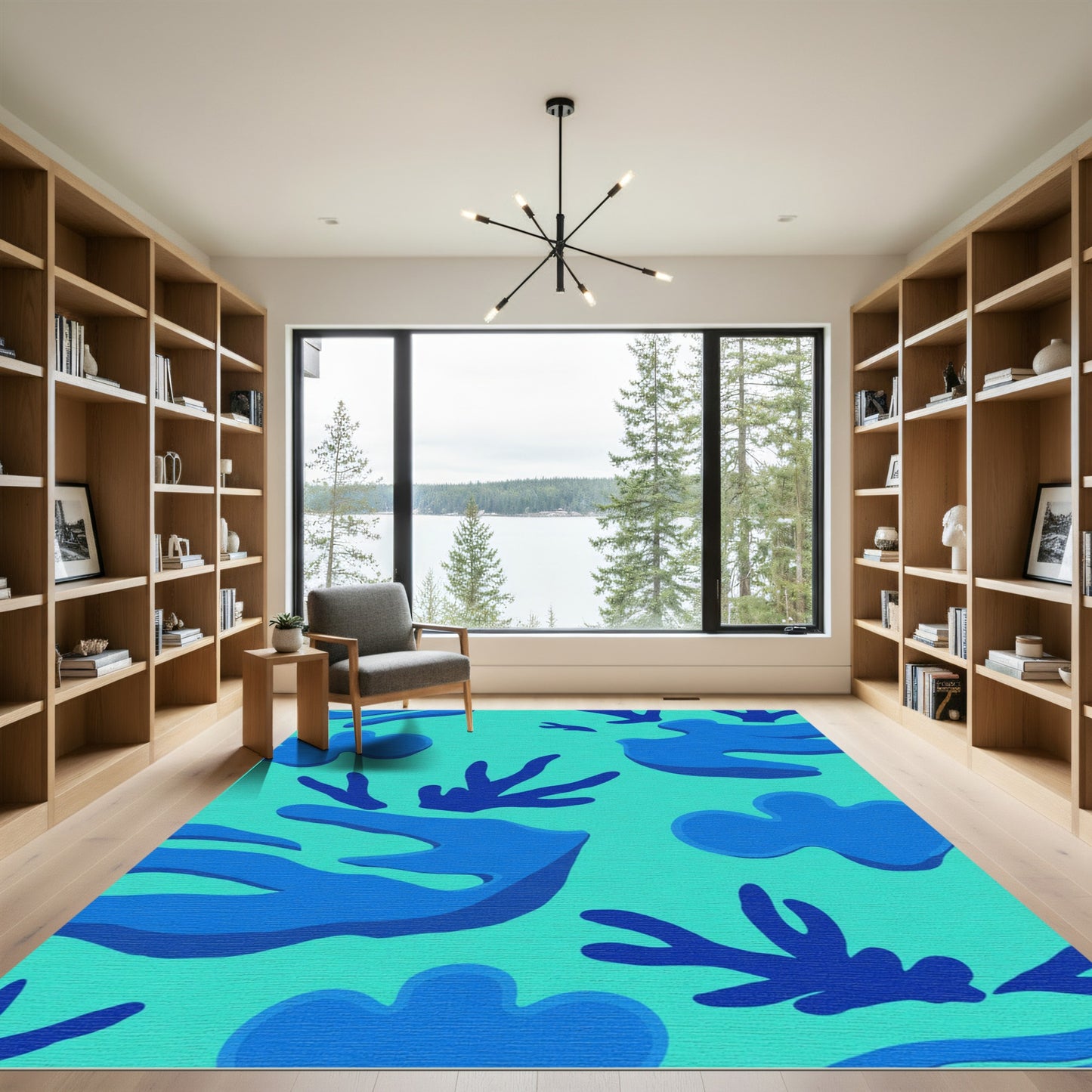 Oceanic Blue Abstract Coral Shapes Rug