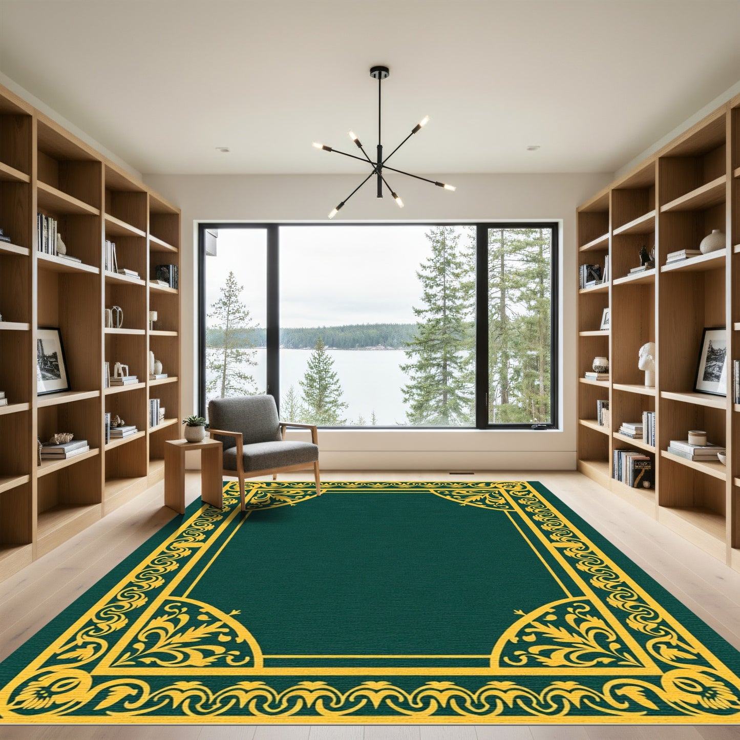 Gold Leaf Scroll Frame Elegant Border Rug