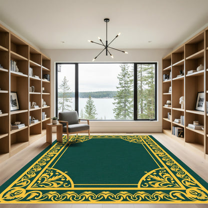 Gold Leaf Scroll Frame Elegant Border Rug