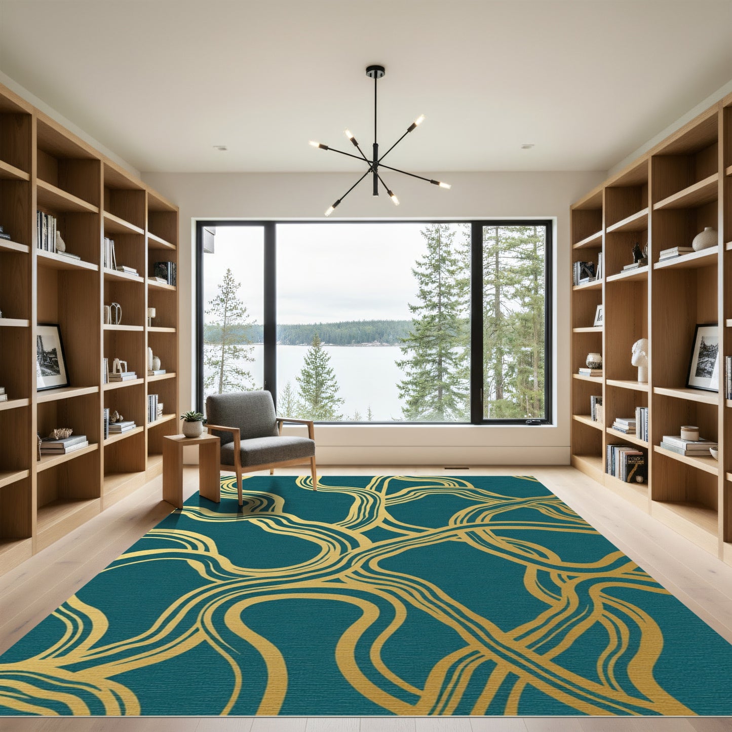 Teal Gold Organic Swirl Rug