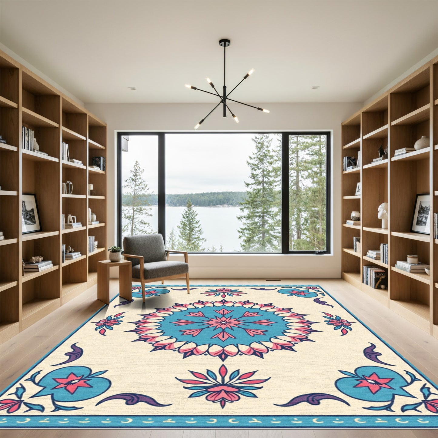 Teal Pink Floral Medallion Harmony Rug
