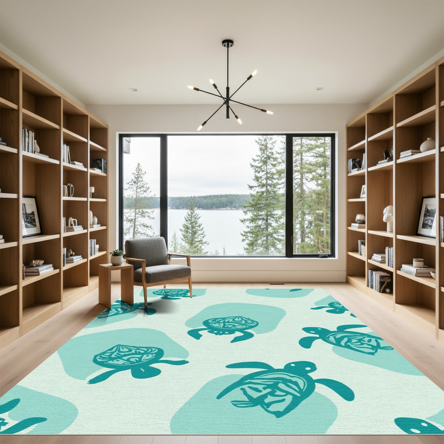 Teal Sea Turtle Aqua Blobs Rug