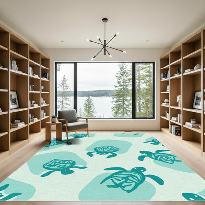 Teal Sea Turtle Aqua Blobs Rug