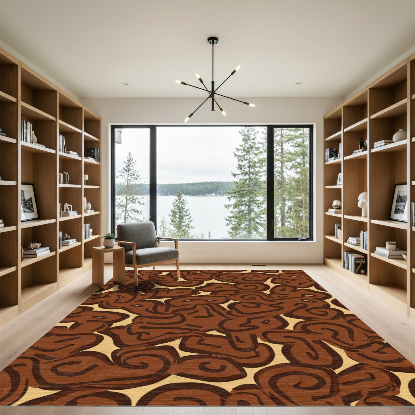 Brown Swirl Abstract Cloud Composition Rug