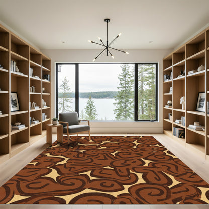 Brown Swirl Abstract Cloud Composition Rug