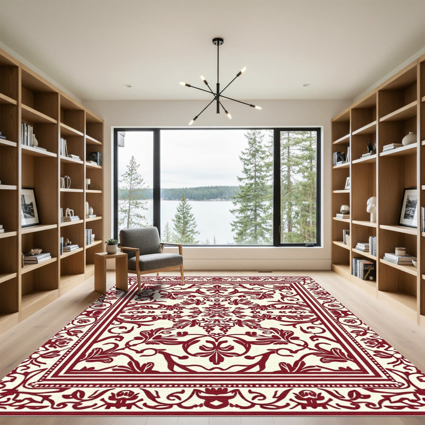 Deep Crimson Floral Baroque Rug