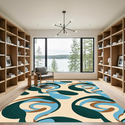 Abstract Teal Brown Swirl Form Rug
