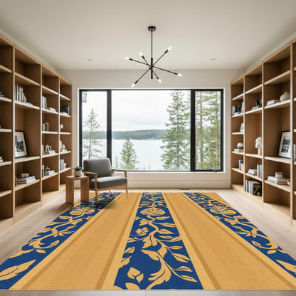 Bold Blue Golden Vine Stripe Rug